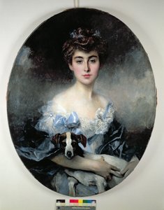 Mulher jovem, com, um, cão de Francois Flameng