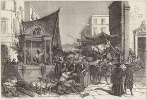 Uma rua em Nápoles (gravura) de Francois Fortune Antoine (after) Ferogio