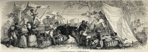 A venda de melancias, desenho de Ferogio, para ilustrar Nápoles e os napolitanos, em 1861, de Marc Monnier (1829-1885). Gravura em "Le tour du monde", de 1861. A coleção de Selva. de Francois Fortune Antoine (after) Ferogio