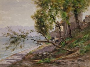 Na margem do Lago de Genebra (aguarela sobre papel) de Francois Furet