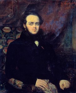 Retrato do compositor francês Jacques Fromental Levy dit Halevy (1799-1862) Ele posa com seus óculos. Pintura de François Gabriel Lepaulle (1804-1886) 1837 Paris, Biblioteca da Ópera - Retrato do compositor francês Jacques Fromental Levy chamado Hale