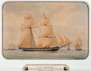 A escuna La Gazelle, de François Roux (1811-1882), aguarela, França