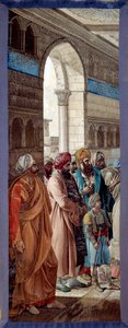Campanha (Expedição) do Egito (1798-1801): O general Napoleão Bonaparte apresenta com uma espada ao chefe militar Mohammed El Koraim, governador de Alexandria, para honrar o valor com que defendeu a sua cidade e a confirmou no seu gabinete entre 3 e de Francois Henri Mulard