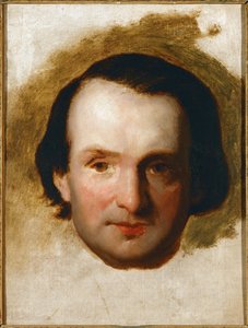 Retrato do poeta Victor Hugo, crítico e opositor do imperador Napoleão III, a quem chamou Napoleão le Petit ... (óleo sobre tela) de François Joseph Heim