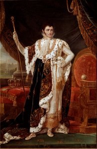 Retrato de Jerome Bonaparte (1784-1860), rei de Vestefália, em frente aos jardins de Wilhelmshohe Pintura de François Joseph (François-Joseph) Kinson (1770-1839) ou Kinsoen. Sol do século XIX. 2,1x1,4 m Versailles musee du chateau.