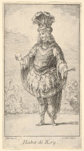 Hábito de Roy: um homem usando um tonellet decorado com rosetas, uma coroa e um turbante com..., ca. 1721.