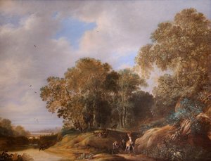 Paisagem com veado (óleo sobre painel de carvalho) de Francois Knibbergen