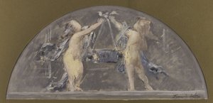 Esboço para a sala de jantar do Hôtel de Ville de Paris, duas crianças a levantar uma caixa grande
