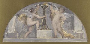 Esboço para a sala de jantar do Hôtel de Ville, dois amantes segurando cada um deles uma tocha perto de uma torchere iluminada, cerca de 1893 (óleo)