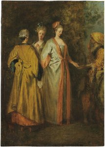 A cartomante (óleo sobre painel) de Francois Louis Joseph (attr. to) Watteau