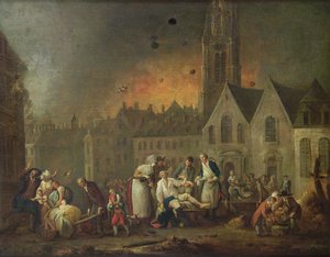 A Grand Place em Lille durante o cerco de 1792, 1794 de Francois Louis Joseph Watteau