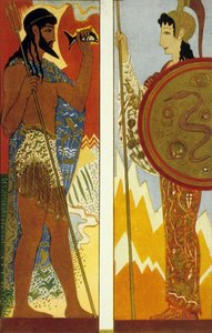 A odisséia por Homero: os deuses Poseidon e Atena, gravados por Theo Schmied, 1930-33 cor litho