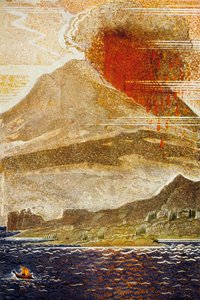 A odisseia por Homere: Ulysses appreaching da ilha do vulcão cyclops, gravado por Theo Schmied, litro cor 1930-33 de Francois Louis Schmied