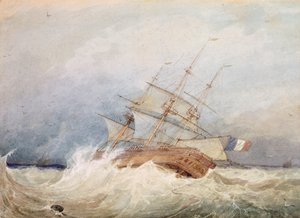 Uma fragata francesa em tempestade (aquarela)