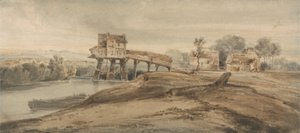 O moinho de água acima da ponte em Charenton, após uma pintura por Thomas Girtin (1775-1802) (wc sobre grafite no papel) de Francois Louis Thomas Francia