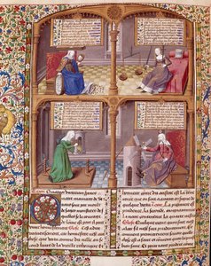 Os Quatro Vírus Cardeais: Prudência, Força, Continência e Justiça. Página retirada de um manuscrito de Seneque (Lucius Annaeus Seneca, 4 AC-65 DC. JC), filósofo da escola estóica, dramaturgo e estadista romano iluminado pelo mestre François.