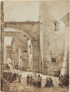 Um padre processando por uma rua medieval em Viterbo de Francois Marius Granet