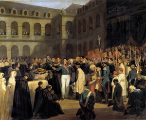 Funeral para as vítimas do ataque de Fieschi em 5/08/1835 na presença do rei Louis-Philippe O ataque de Giuseppe Fieschi (conspirador corso) teve lugar em 28 de Julho de 1835 contra Louis-Philippe I, rei dos franceses, Boulevard du Temple em Paris. P