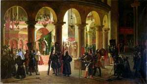 Godfrey de Bouillon (c.1060-1100) Depositando as Troféus de Askalon na Igreja do Santo Sepulcro, agosto de 1099, 1839