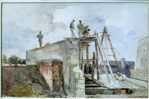 Canteiro de obras em construção visto da janela Granet do Instituto. Aquarela de François Marius Granet (1775-1849). Século XIX. Dim. 0,25x0,38 m. Paris, Museu do Louvre de Francois Marius Granet