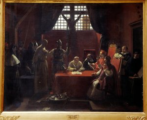 Interrogatório de Savonarola (1452-1498) Jerônimo Savonarola (ou Girolamo Savonarola) (1452-1498) monge e predador italiano é juiz de heresia pelo Papa Alexandre VI e pelas autoridades da cidade de Florença antes de sua excomunhão e execução. Painti
