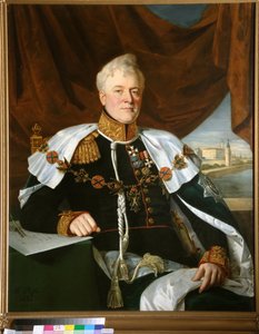 Retrato do Príncipe Dimitri Vladimirovich Galitzine (Golitsyn) (1771-1844) com o colar da Ordem de Santo André (Saint-Andre) - Pintura de François Nicolas Riss (1804-1886), óleo sobre tela (122x100 cm) de Francois Nicholas Riss