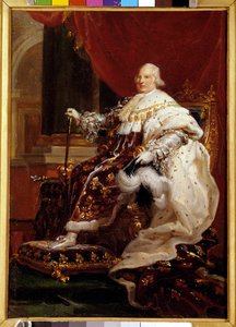 Retrato em pied de Louis XVIII (1755-1824) em traje de corre Pintura de François Gerard (1770-1837) 1814 Sol. 0,32 x 0,23 m - Retrato de Louis XVIII (1755-1824) em traje de coroação. Pintura de François Gerard (1770-1837) de Baron François Pascal Simon Gérard
