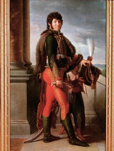Retrato de Joachim Murat em uniforme hussardo, detalhe (óleo sobre tela de Baron François Pascal Simon Gérard
