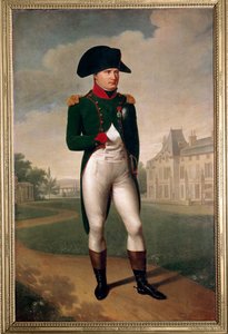 Retrato de Napoleão bonaparte (1769-1821) em frente ao castelo de Malmaison (vestido de cônsul). Em Reuil Malmaison (Hauts de Seine), em 1804. Pintura de François Gerard (1770-1837) Malmaison do século XIX, musee du chateau - Retrato completo de Napo de Baron François Pascal Simon Gérard