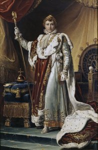 Retrato do imperador Napoleão I Bonaparte 1769-1821 em suas vestes de coroação, ca 1804 de Francois Pascal Simon Gerard
