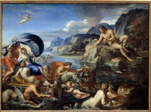 Acis e Galatee A ninfa Galatee e Acis, são observadas pelo Ciclope Polypheme, com ciúmes de seu amor idílico. De acordo com “Metamorfoses” de Ovídio. Pintura de François Perrier