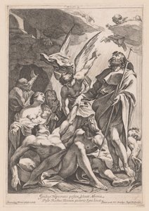 Heilige Rochus é o rei dos pestlijders Hipócrates reprimiu a peste em Atenas com fogo (...) (título no objeto) de Francois Perrier