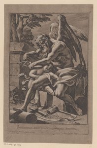 Tijd knipt de vleugels van Amor O amor conquista tudo, o amor logo conquista o tempo (título no objeto) de Francois Perrier