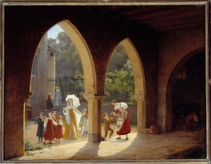 Madame Elisabeth da França (1764-1794), irmã de Luís XVI assistente na distribuição de leite em sua casa em Montreuil, perto de Versalhes Pintura de François Richard Fleury (1777-1852) Sol. 1,34x1,75m. Versailles, museu do castelo de Francois Richard Fleury