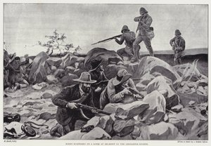 Boers surpreendidos com um kopje em Belmont pelos Guardas Grenadier (litho)
