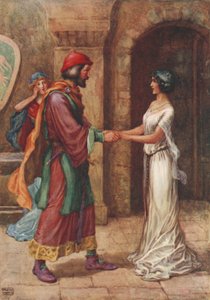 Geraldine e o Barão, de Christabel por Samuel Taylor Coleridge (cor litho) de Frank Adams