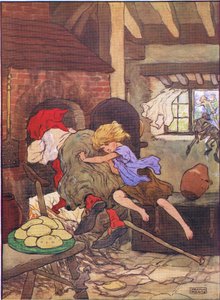 Gretel rapidamente a empurrou para o forno, de Hansel e Gretel, publicado pela Blackie & Son Limited, c.1940