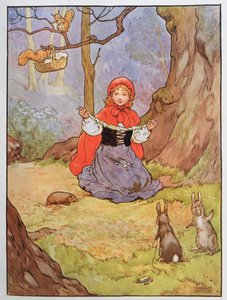 Chapeuzinho Vermelho, ilustração de &39;O belo livro de rimas, histórias e fotos&39;, por Frank Adams, publicado por Blackie und Son de Frank Adams