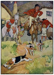 Os Três Alegres Caçadores (litografia a cores) de Frank Adams
