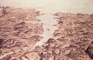 Vista panorâmica dos lados norte e sul do porto e porto de Sebastopol, projetado e litografado por Thomas Packer, pub. por Stannard e Dixon, 1855 de Frank C. Hughes