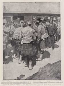 Funeral de um cacique das montanhas, colocando o corpo do general Wauchope no trem em Magersfontein