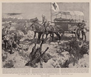 Para o Speedy Aid to the Wounded, o carro de ambulância Manders Flying Ambulance (litho) de Frank Craig