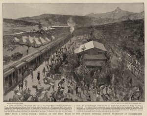 Ajuda de um Príncipe Leal, Chegada do Primeiro Trem do Serviço de Transporte Imperial de Gwalior em Kushalgarh de Frank Craig
