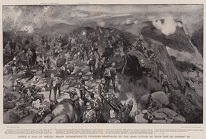 Sob um granizo de conchas, resistência teimosa do Major Thorneycroft do ataque de Boer em Spion Kop em 24 de janeiro de Frank Craig