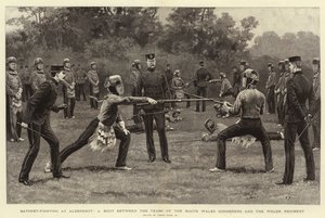Combate à baioneta em Aldershot, uma luta entre as equipes das Fronteiras do Sul de Gales e o Regimento Galês