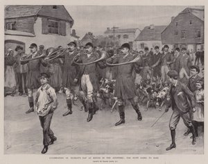 Celebrando o Dia de St. Hubert em Bievre nas Ardenas, a caçada vai à missa de Frank Dadd