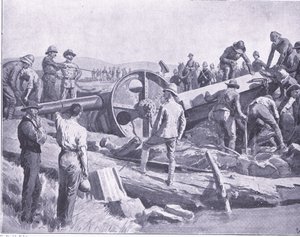 Colocando uma arma em um lugar desagradável, ilustração de After Pretoria: The Guerilla War, 1902 de Frank Dadd