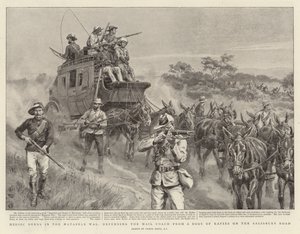 Ações heróicas na guerra de Matabele, defendendo o treinador de correio de um corpo de Kafirs na estrada de Salisbury de Frank Dadd