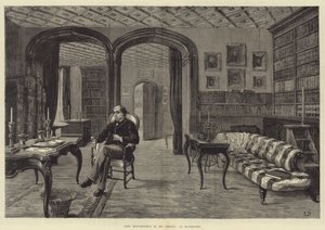 Lord Beaconsfield em sua biblioteca em Hughenden