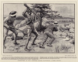 Renda-se ou morra! Polícia de Burgher capturando um atirador furtivo Boer de Frank Dadd